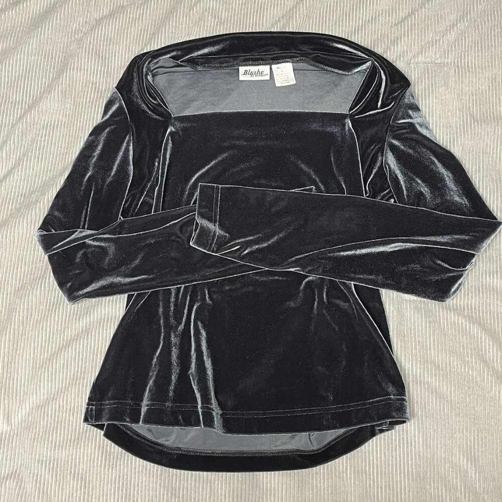 Vintage Grey Velvet Long Sleeve Top, Blushe by Spiegel, Size S